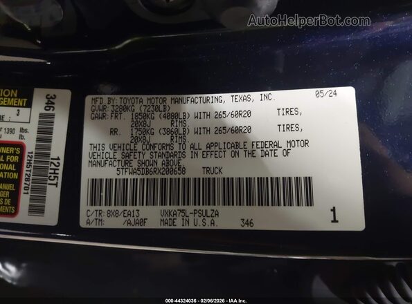 5TFWA5DB6RX200658 2024 TOYOTA LIMITED Blue ძრავის განყოფილების ხედი