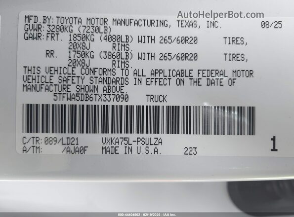 5TFWA5DB6TX337090 2026 TOYOTA LIMITED Белый Вид подкапотного пространства