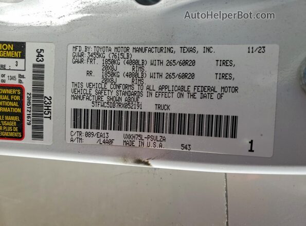 5TFWC5DB7RX052191 2024 TOYOTA LIMITED Белый Вид подкапотного пространства