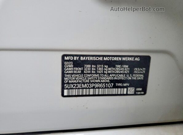 5UX23EM03P9R65107 2023 BMW X7 White 