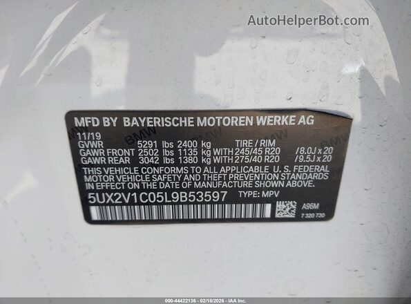 5UX2V1C05L9B53597 2020 BMW X4 Белый 