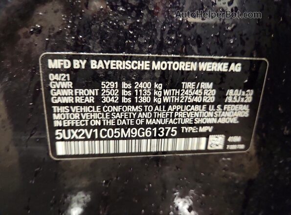 5UX2V1C05M9G61375 2021 BMW X4 Blue VIN კოდის სტიკერის ხედი