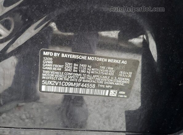 5UX2V1C09M9F44558 2021 BMW X4 Gray VIN კოდის სტიკერის ხედი