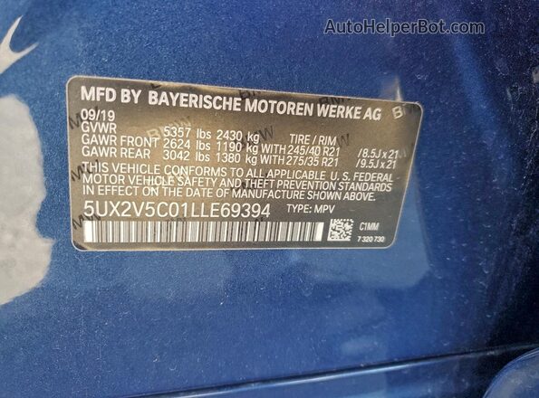 5UX2V5C01LLE69394 2020 BMW X4 Blue 