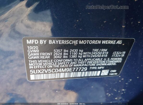 5UX2V5C04M9E77729 2021 BMW X4 Blue 