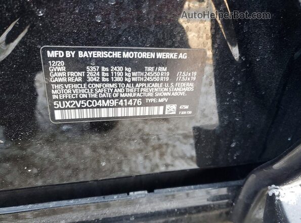 5UX2V5C04M9F41476 2021 BMW X4 Black Вид підкапотного простору