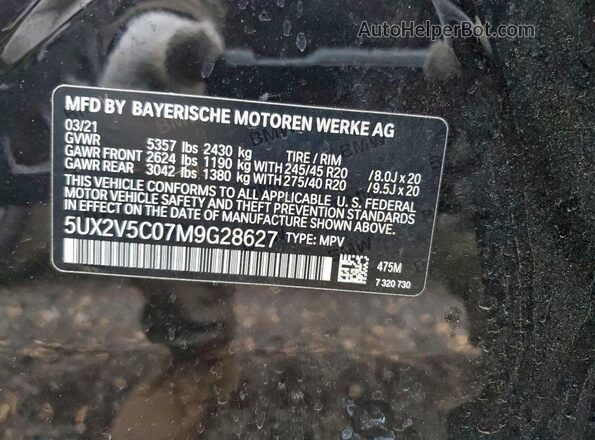 5UX2V5C07M9G28627 2021 BMW X4 Black 