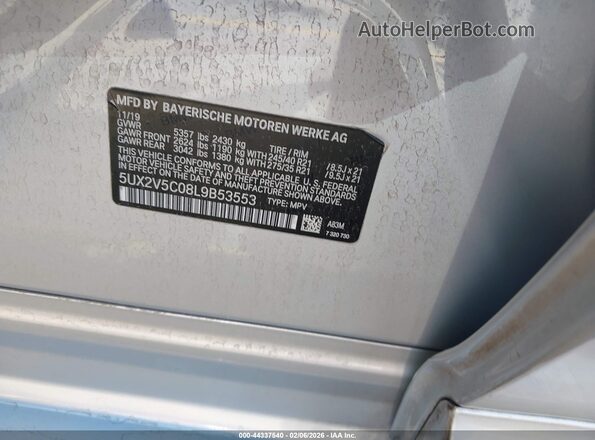 5UX2V5C08L9B53553 2020 BMW X4 Silver Vista del compartimento del motor