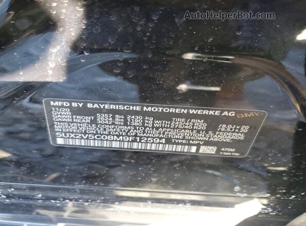 5UX2V5C08M9F12594 2021 BMW X4 Black VIN sticker view
