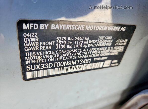 5UX33DT00N9M13481 2022 BMW X4 Gray სალონის 360-გრადუსიანი ხედი