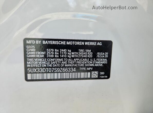 5UX33DT07S9Z66334 2025 BMW X4 White VIN sticker view