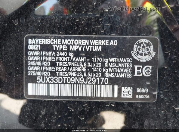 5UX33DT09N9J29170 2022 BMW X4 Black Вид підкапотного простору