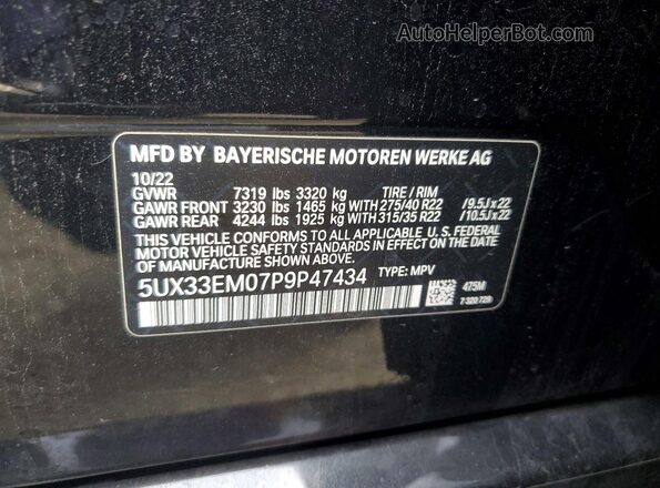 5UX33EM07P9P47434 2023 BMW X7 Black VIN կոդի պիտակի տեսք