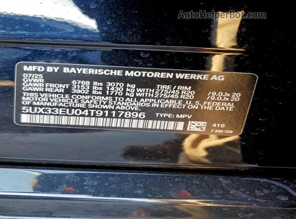 5UX33EU04T9117896 2026 BMW X5 Black 