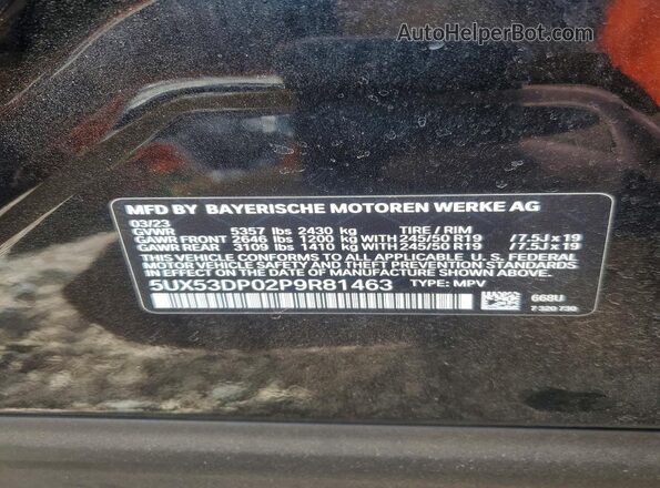 5UX53DP02P9R81463 2023 BMW X3 Black 360 interior view