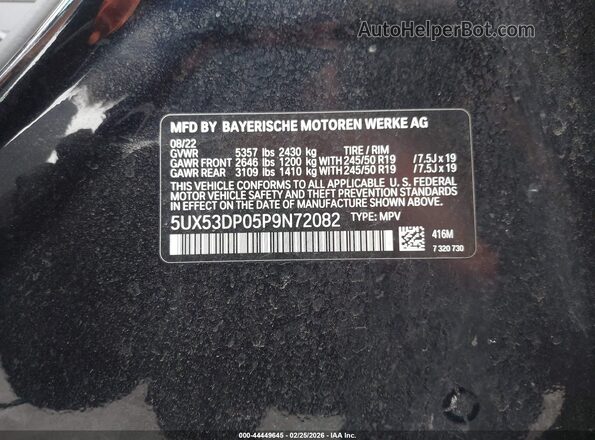 5UX53DP05P9N72082 2023 BMW X3 Dark Blue ძრავის განყოფილების ხედი