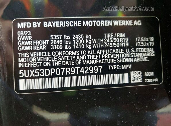5UX53DP07R9T42997 2024 BMW X3 Charcoal VIN կոդի պիտակի տեսք