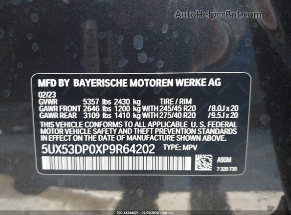 5UX53DP0XP9R64202 2023 BMW X3 Gray ძრავის განყოფილების ხედი
