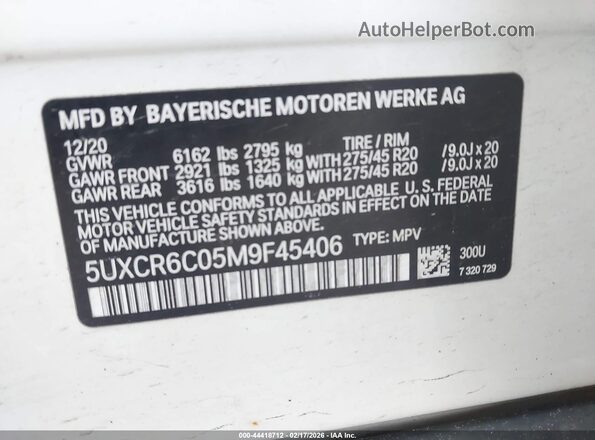 5UXCR6C05M9F45406 2021 BMW X5 Белый Вид подкапотного пространства