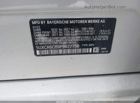5UXCR6C09P9R22756 2023 BMW X5 White Widok komory silnika