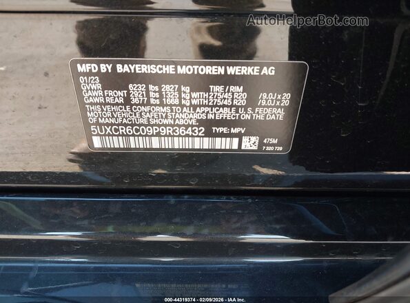 5UXCR6C09P9R36432 2023 BMW X5 Black Շարժիչի բաժամունքի տեսք