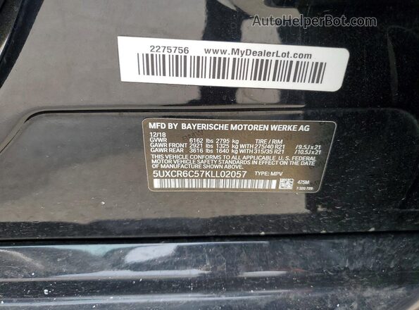 5UXCR6C57KLL02057 2019 BMW X5 Синий 