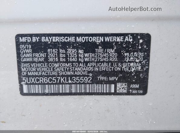 5UXCR6C57KLL35592 2019 BMW X5 White Շարժիչի բաժամունքի տեսք