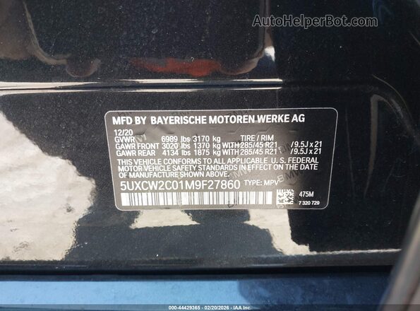 5UXCW2C01M9F27860 2021 BMW X7 Black 