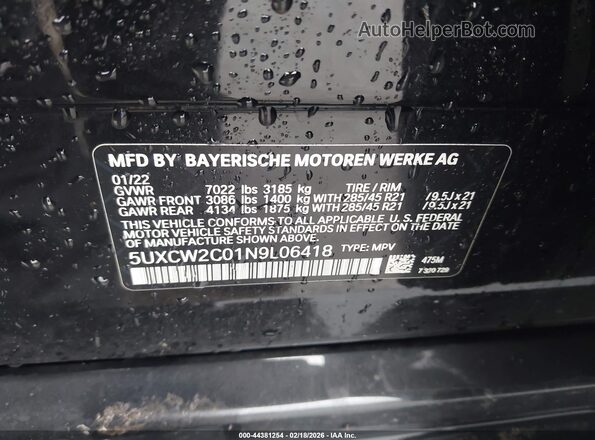 5UXCW2C01N9L06418 2022 BMW X7 Черный Вид подкапотного пространства