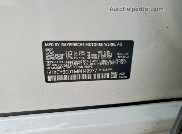 5UXCY6C01M9H49977 2021 BMW X6 White 
