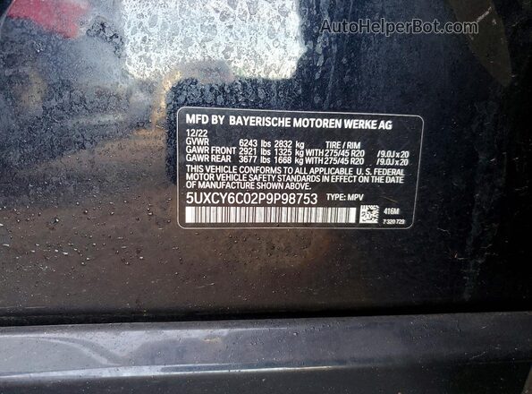 5UXCY6C02P9P98753 2023 BMW X6 Gray 