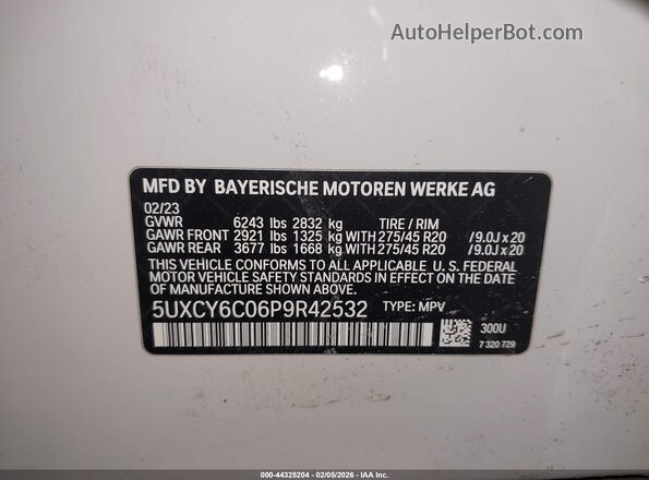 5UXCY6C06P9R42532 2023 BMW X6 White Вид підкапотного простору