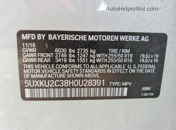 5UXKU2C38H0U28391 2017 BMW X6 White 