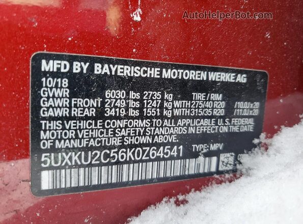 5UXKU2C56K0Z64541 2019 BMW X6 Maroon 