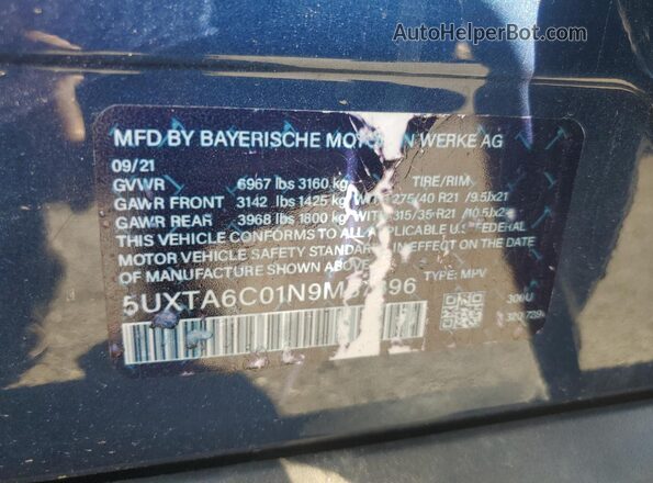 5UXTA6C01M9D34811 2021 BMW X5 Blue Widok komory silnika