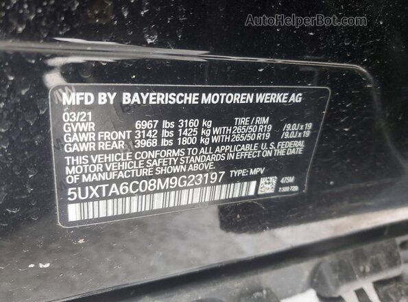 5UXTA6C08M9G23197 2021 BMW X5 Black 