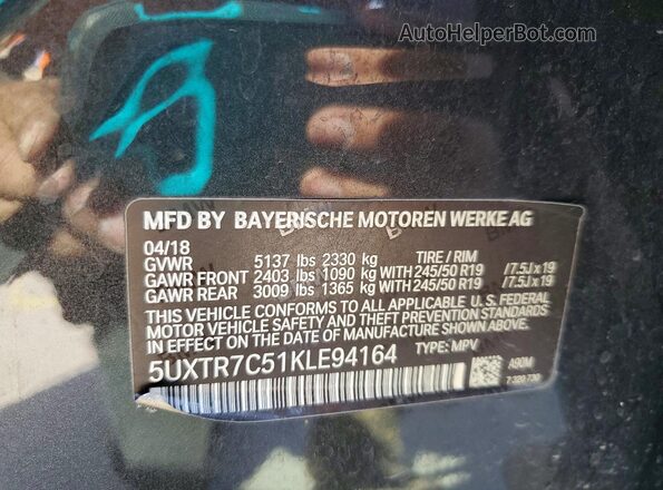 5UXTR7C51KLE94164 2019 BMW X3 Black 