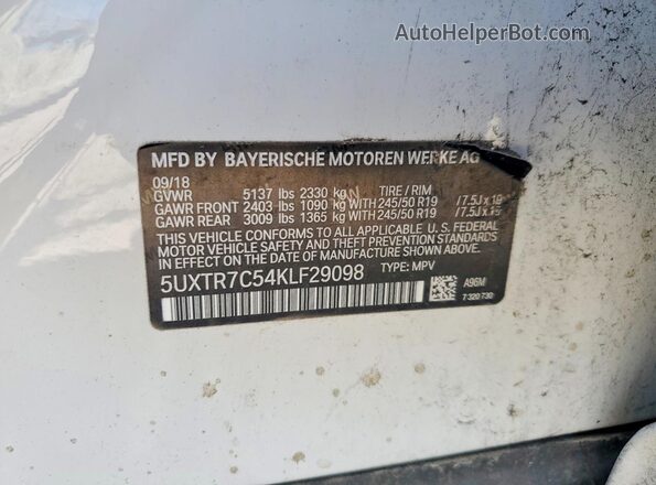 5UXTR7C54KLF29098 2019 BMW X3 Белый Вид наклейки с VIN-кодом