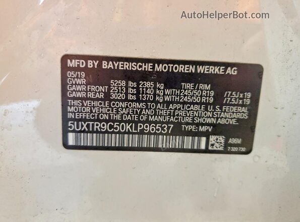 5UXTR9C50KLP96537 2019 BMW X3 White 