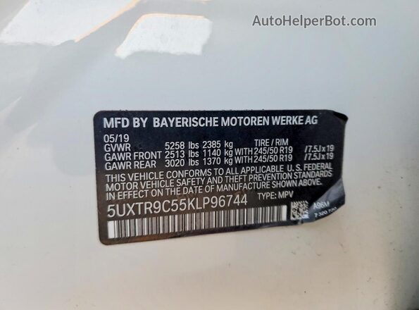 5UXTR9C55KLP96744 2019 BMW X3 White 