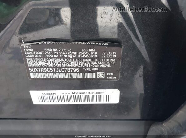 5UXTR9C57JLC78796 2018 BMW X3 Gray Vista del compartimento del motor