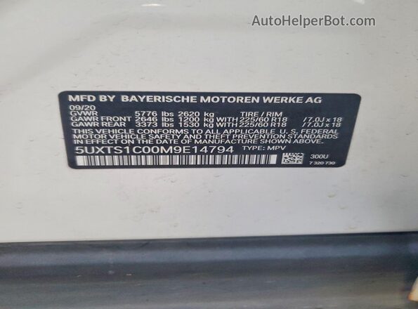 5UXTS1C00M9E14794 2021 BMW X3 Белый 