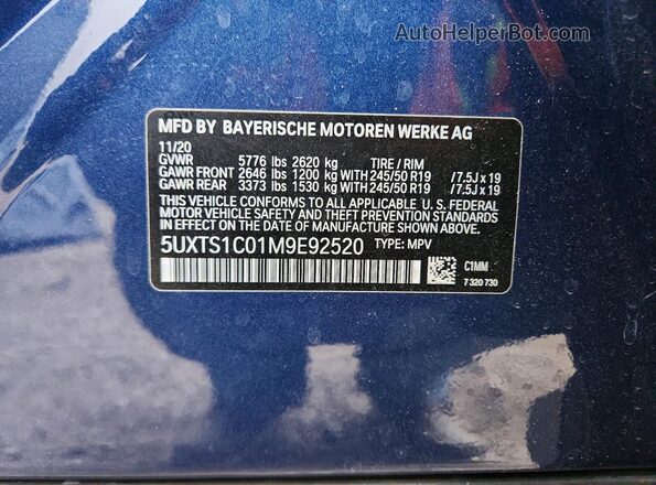 5UXTS1C01M9E92520 2021 BMW X3 Blue 