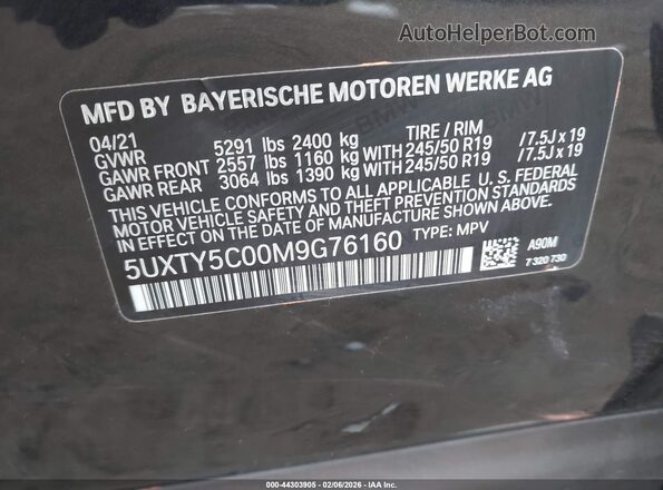 5UXTY5C00M9G76160 2021 BMW X3 Navy 