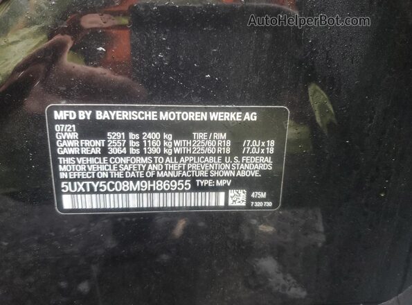 5UXTY5C08M9H86955 2021 BMW X3 Black VIN კოდის სტიკერის ხედი