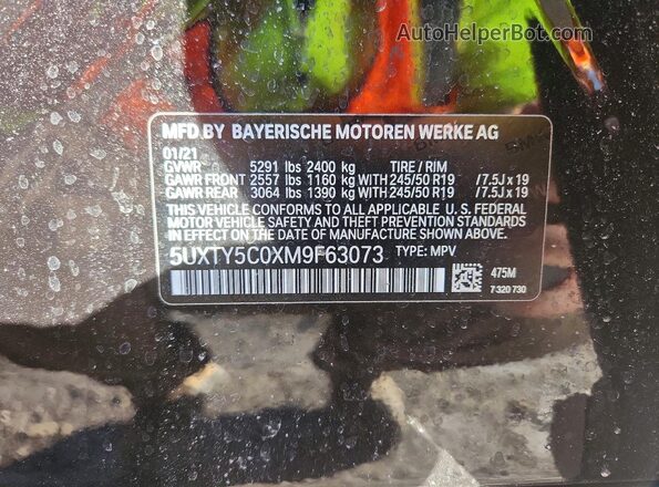 5UXTY5C0XM9F63073 2021 BMW X3 Black VIN կոդի պիտակի տեսք