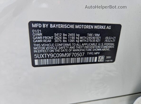5UXTY9C09M9F70507 2021 BMW X3 White 