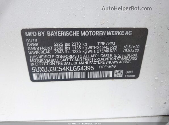 5UXUJ3C54KLG54395 2019 BMW X4 White Engine compartment view