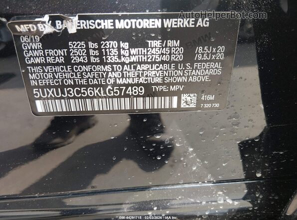 5UXUJ3C56KLG57489 2019 BMW X4 Black Vista del compartimento del motor