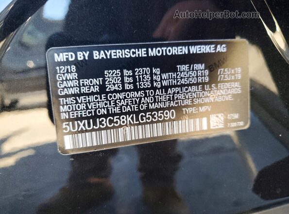 5UXUJ3C58KLG53590 2019 BMW X4 Black Widok naklejki z numerem VIN